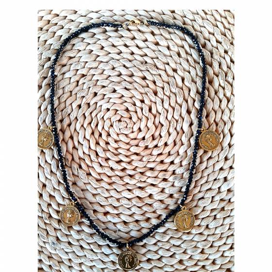 COIN BLACK CRYSTAL BEADS | NECKLACE