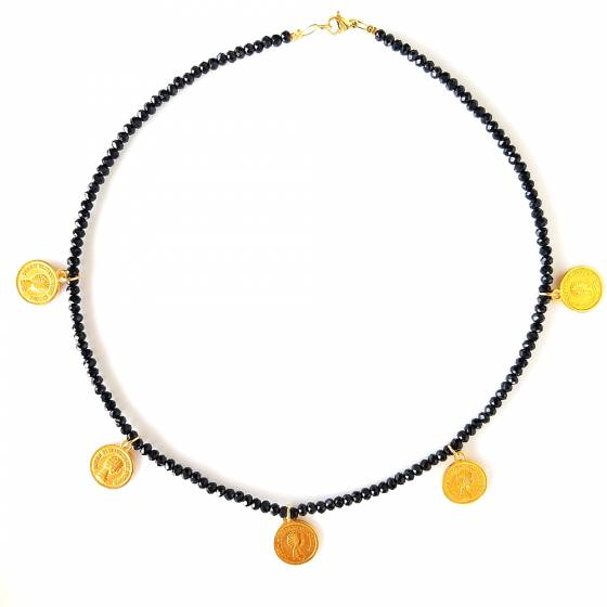 COIN BLACK CRYSTAL BEADS | NECKLACE