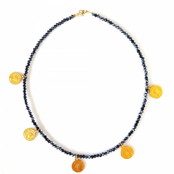 IRIDESCENT BLACK COIN | NECKLACE